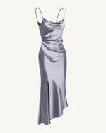 Liquid Satin Cowl-Slit Gown - Silver