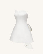 Satin Strapless Bow-Back Mini Dress - White