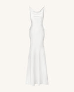 Satin Cowl-Neck Bow-Back Maxi Dress - White