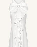 Satin Cowl-Neck Bow-Back Maxi Dress - White