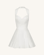 Pleated Bustier Halter Mini Dress - White