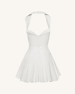 Pleated Bustier Halter Mini Dress - White