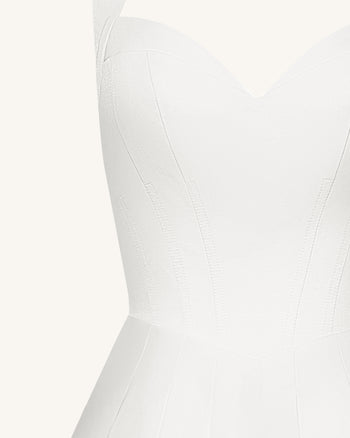 Pleated Bustier Halter Mini Dress - White