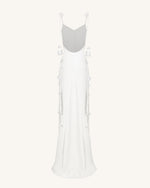 Satin Strappy Maxi Dress with Floral Streamers - White