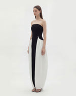 Monochrome Paneled Strapless Sculptural Maxi Dress - Black