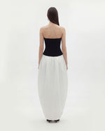 Monochrome Paneled Strapless Sculptural Maxi Dress - Black