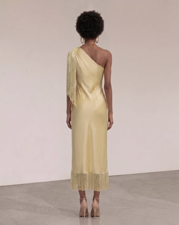 One Shoulder Fringe Midi Dress - Champagne