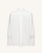 Ribbon Tie Balloon Sleeve Blouse - White