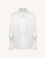 Ribbon Tie Balloon Sleeve Blouse - White