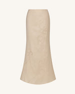 Linen Corded Embroidery Maxi Skirt - Natural