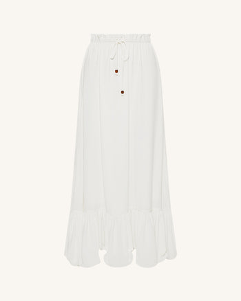 Drawstring Chiffon Maxi Skirt - White
