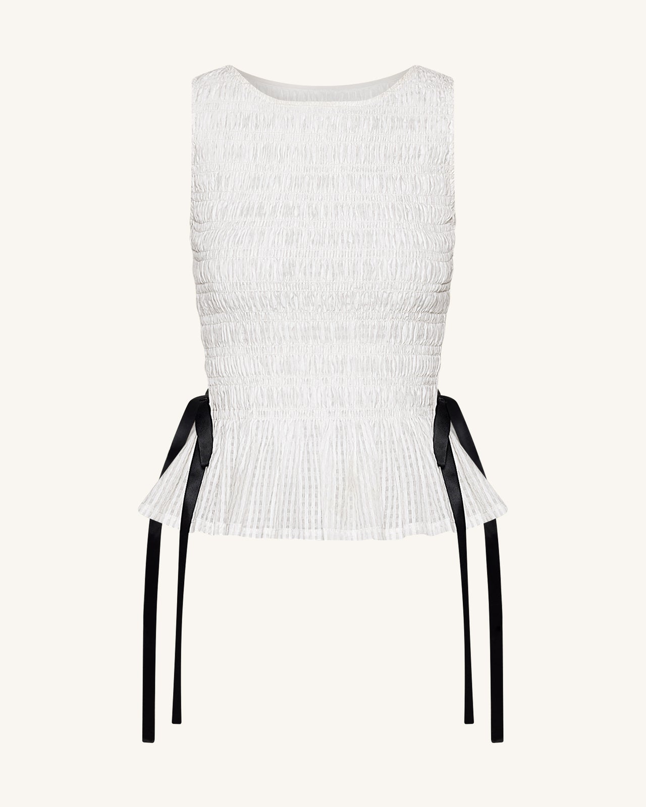 Smocked Peplum Sleeveless Top - White