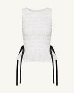 Smocked Peplum Sleeveless Top - White