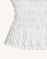 Smocked Peplum Sleeveless Top - White