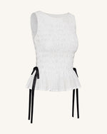 Smocked Peplum Sleeveless Top - White