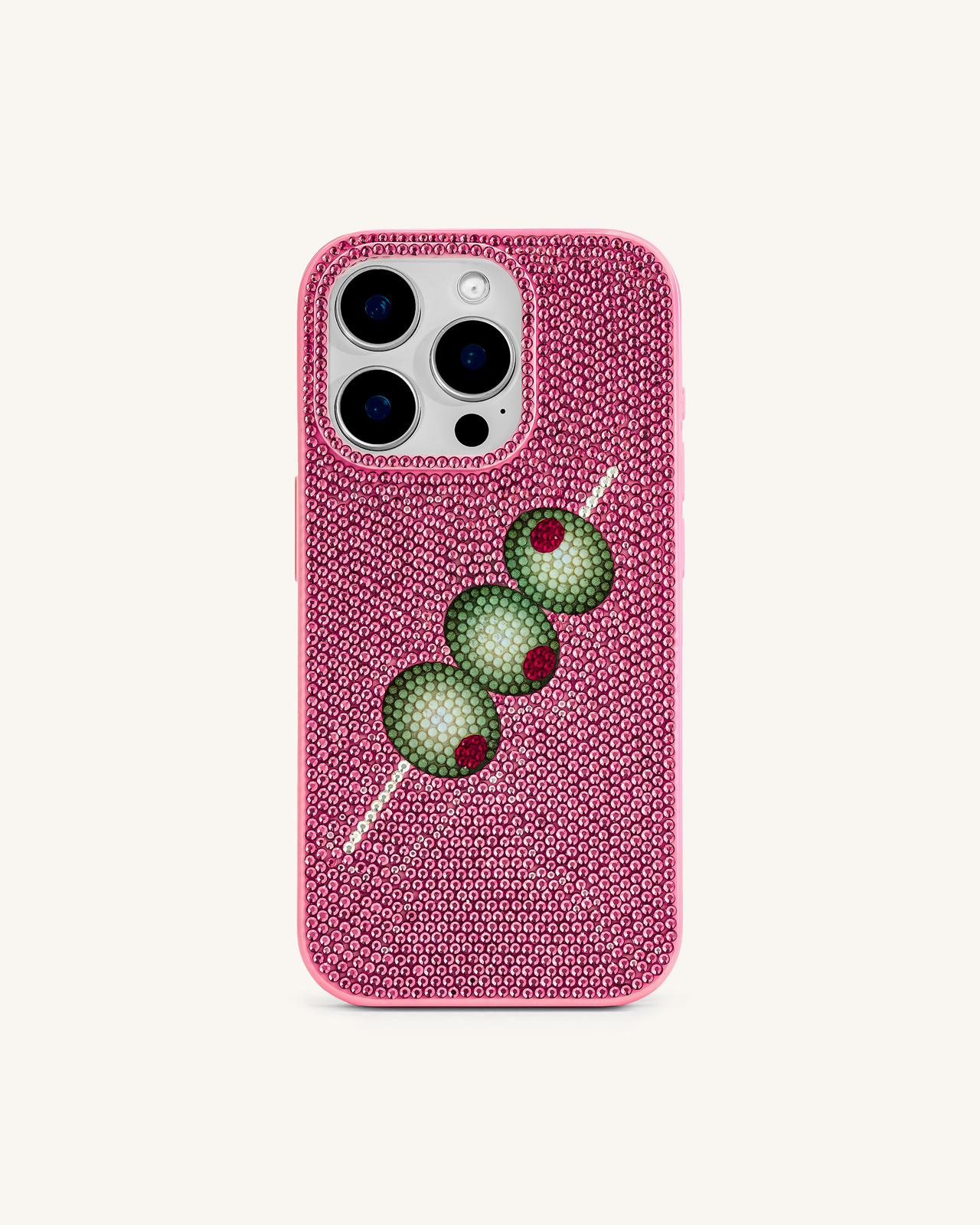 Olive Skewer Rhinestone Phone Case – Pink