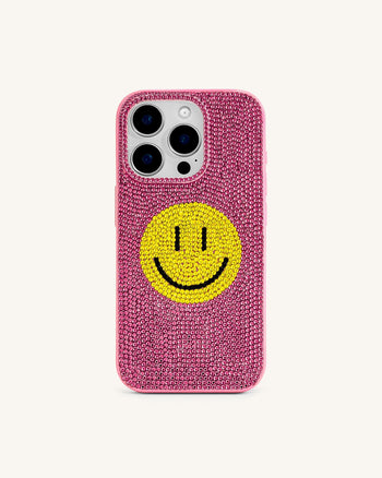 Smile Face Artificial Crystal Phone Case - Pink