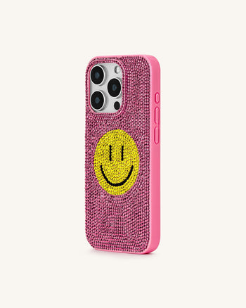 Smile Face Artificial Crystal Phone Case - Pink