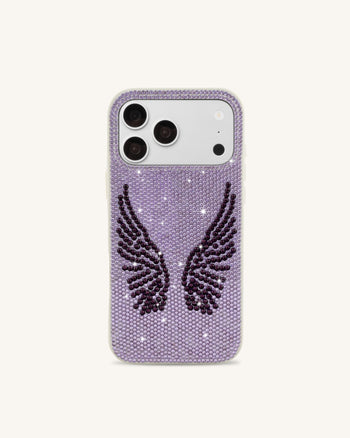 Artificial Crystal Angel Wings Phone Case - White & Purple