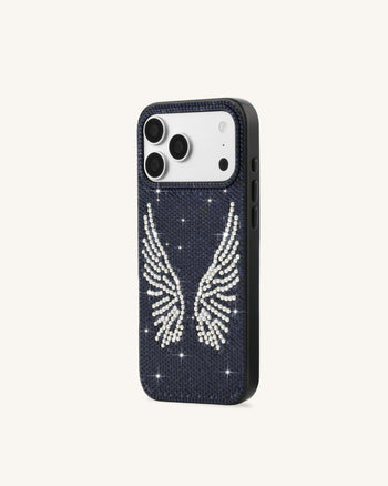 Artificial Crystal Angel Wings Phone Case - Black