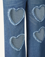 Sophia Embellished Heart Cut-Out Denim Jeans - Medium Blue