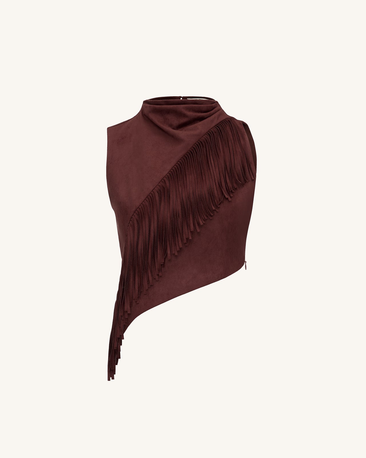 Adeline Asymmetric Fringe Sueded Top - Burgundy