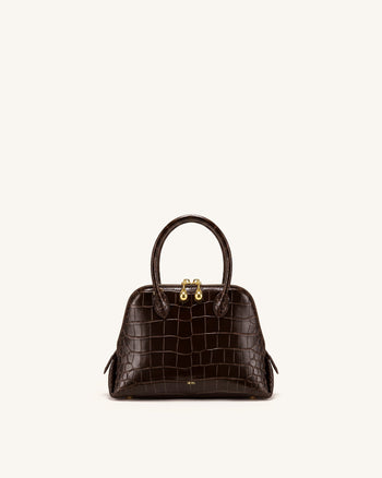 Nerina Structured Top Handle Bag - Dark Brown Croc