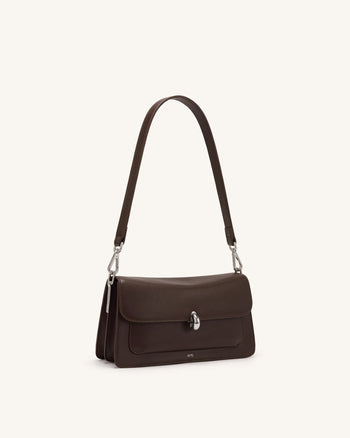 Amelie Front-Pocket Flap Shoulder Bag - Chocolate Brown