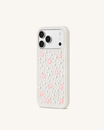 Pearl Star Embellished Phone Case - White