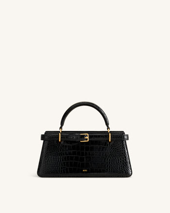 Elena Classic Top Handle Bag - Black Croc