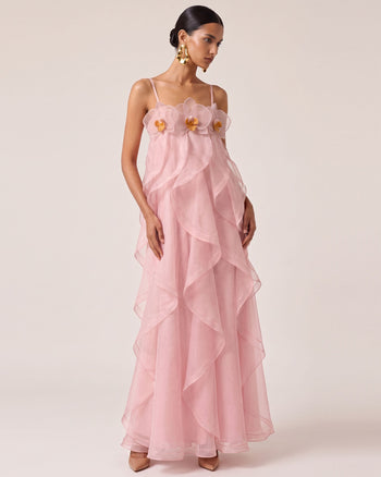 Orchid Embroidered Organza Maxi Dress - Blush Pink