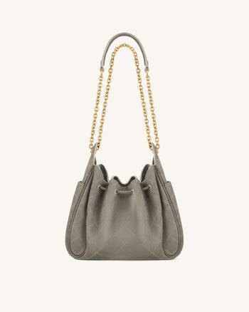 Rowan Faux Suede Quilted Chain Bucket Bag - Gray