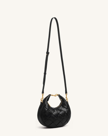 Alina Woven Crescent Top Handle Bag - Black