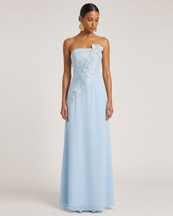 Orchid Embroidered Strapless A-Line Maxi Dress - Light Blue