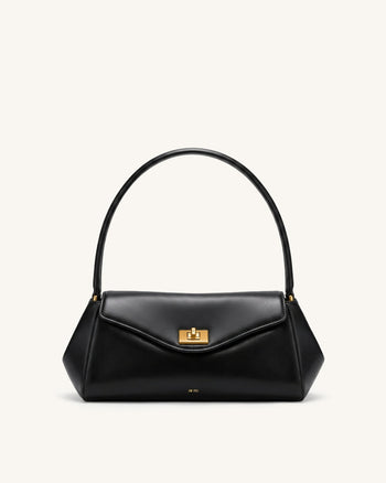 Lucia Turn-Lock Flap Shoulder Bag - Black