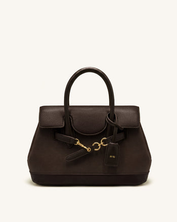 Alina Belted Satchel Bag - Dark Brown Canvas