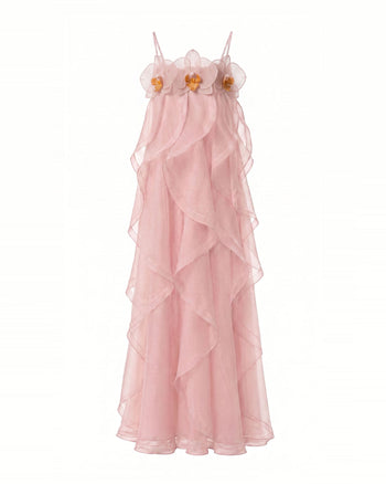 Orchid Embroidered Organza Maxi Dress - Blush Pink