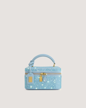 Cleo Artificial Crystal Box Shape Top Handle Bag - Blue