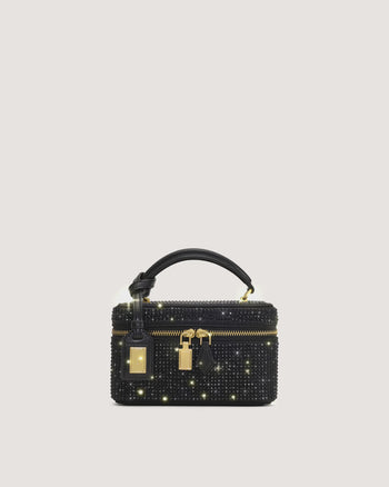 Cleo Artificial Crystal Box Shape Top Handle Bag - Black