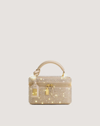Cleo Artificial Crystal Box Shape Top Handle Bag - Champagne