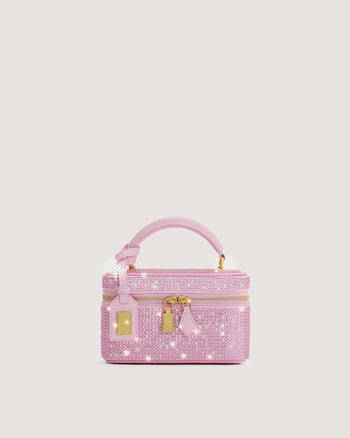 Cleo Artificial Crystal Box Shape Top Handle Bag - Pink