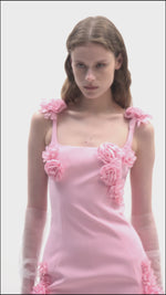 Elaina Pink Rosette Applique Mini Dress-Pink