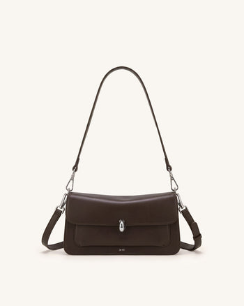 Amelie Front-Pocket Flap Shoulder Bag - Chocolate Brown