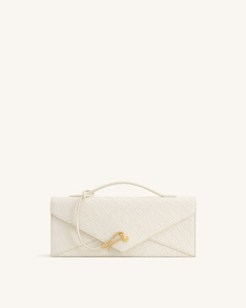Celeste Faux Suede Woven Textured Envelope Top Handle Bag - White
