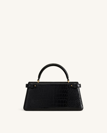 Elena Classic Top Handle Bag - Black Croc