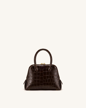 Nerina Structured Top Handle Bag - Dark Brown Croc