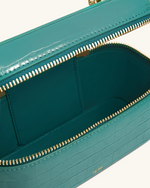 Cleo Box Shape Top Handle Bag - Green Croc
