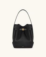 Clara Lock Accent Bucket Shoulder Bag - Black