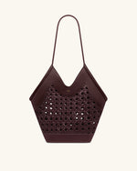 Maribel Woven Panel Tote Bag - Burgundy