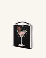 Taya Wine Glass Puppy Pattern Book Shape Clutch Bag - Black